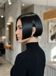 Sleek straight undercut bob glossy modern hairstyle