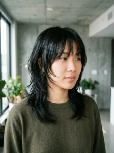 Layered medium shag on black hair
