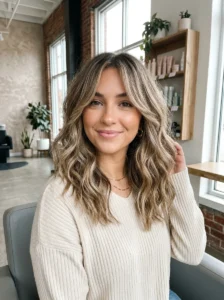 Soft balayage kitty cut hairstyle