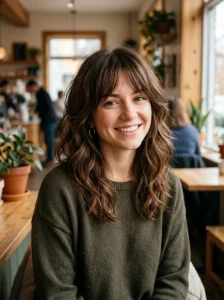 Textured kitty cut on brunette hair