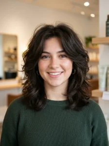 Voluminous kitty cut on thick hair