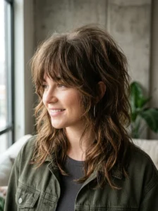 Voluminous wolf cut hairstyle