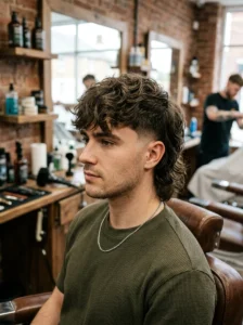 Wavy mullet wolf cut for men with taper fade textured style