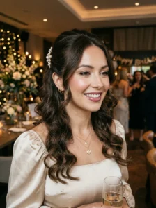 Woman with glamorous birthday hairstyle and soft elegant curls