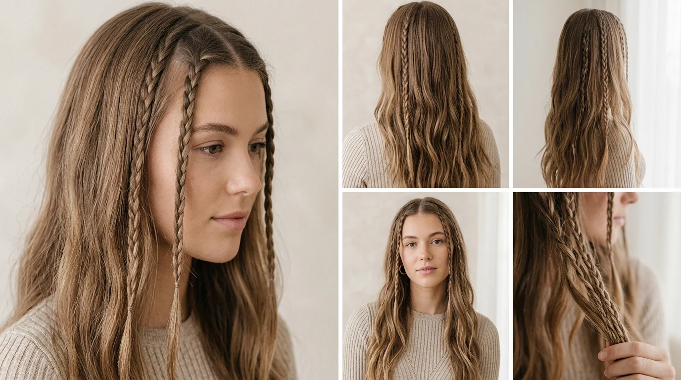 Baby braids hairstyles collage showing different face framing braid styles
