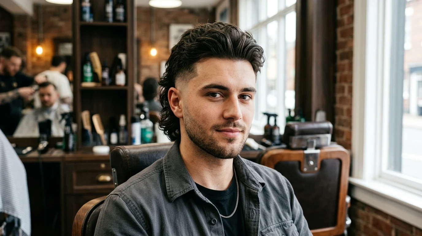 Faded mullet haircut for men with modern clean style