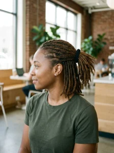 Short loc ponytail hairstyle