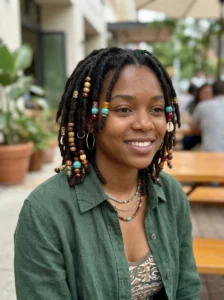 Short locs with beads hairstyle