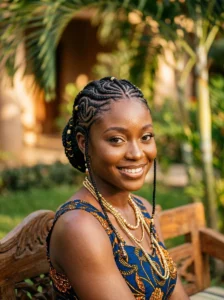 Traditional cornrow braids with cultural significance