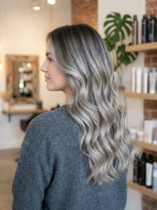 Ash balayage hairstyle with cool blonde tones