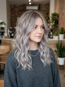 Ash blonde hairstyle with cool smoky tones