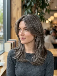 Cool ash brown brunette hairstyle with smooth texture