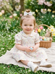 Baby top knot hairstyle with Easter bow