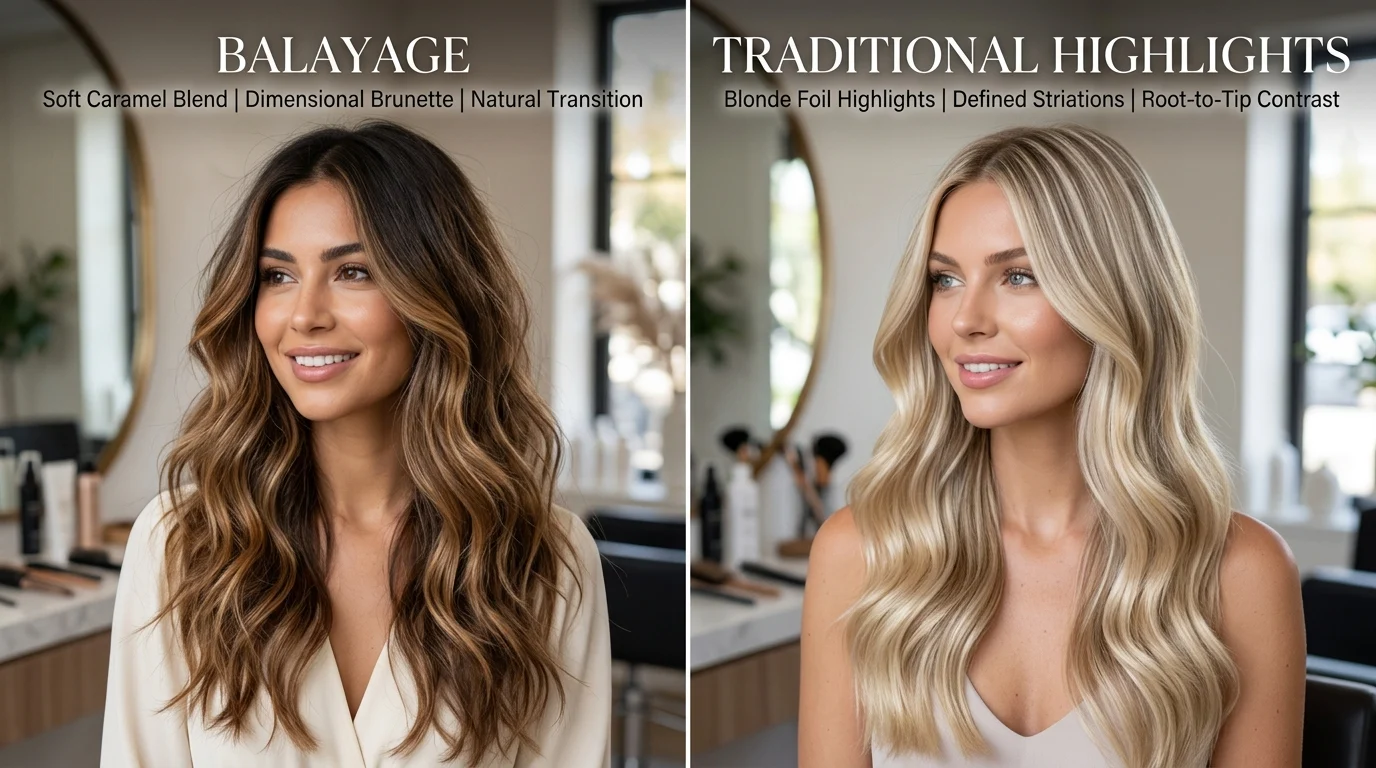 Comparison of balayage and highlights hair color techniques