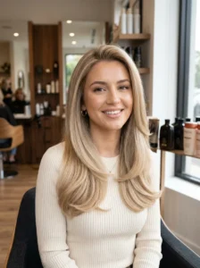 Beige blonde hairstyle with soft neutral tones