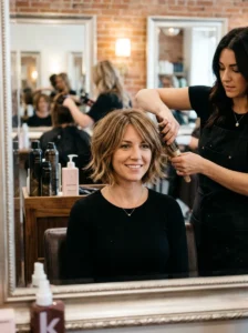 Bixie haircut transitioning into a bob