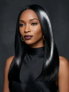 Glossy black hair with glass-like shine