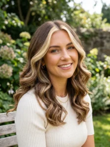 Face framing highlights around brunette hair