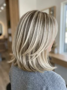 Blonde highlighted hairstyle with soft shine