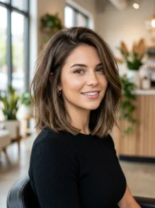 Blunt lob with soft texture for fine thin hair