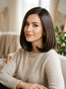 Soft beveled bob with curved ends and smooth styling