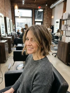 Soft bob haircut with natural texture and movement