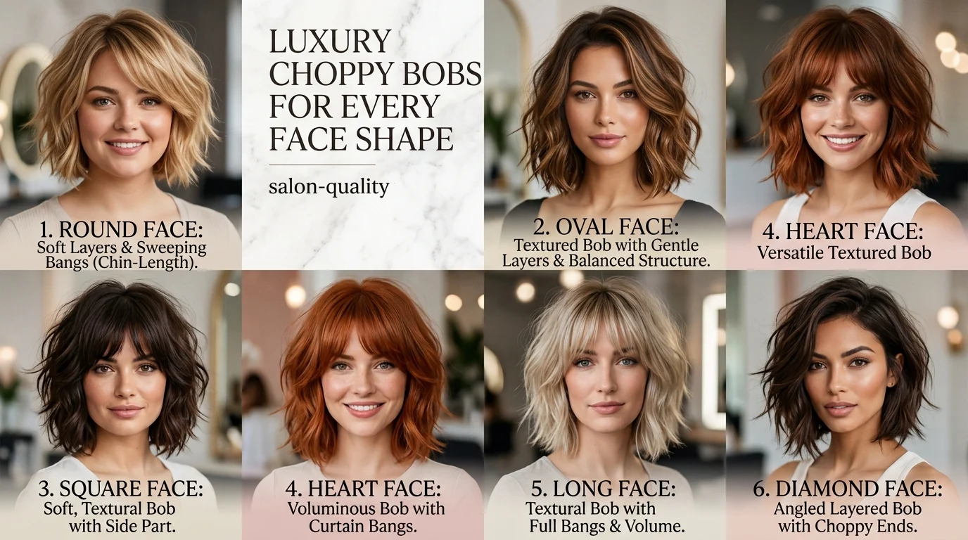 Choppy bob hairstyles customized for different face shapes