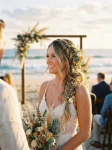 Boho wedding hairstyle with braids and waves