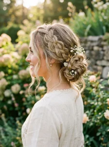 Loose braided bun hairstyle for summer occasions