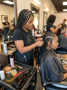 Professional goddess braid installation process