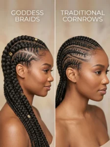 Difference between goddess braids and traditional cornrows