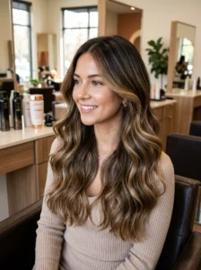 Soft balayage hair color with blended waves