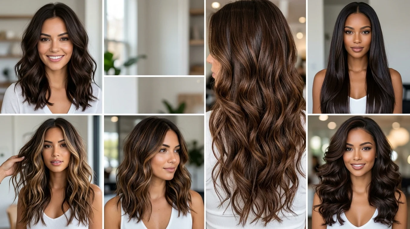 Beautiful brunette hair color ideas with dimensional brown shades and balayage