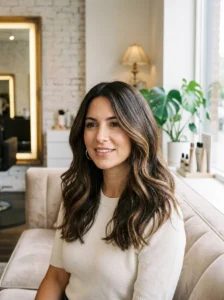 Brown hair with naturally blended caramel highlights