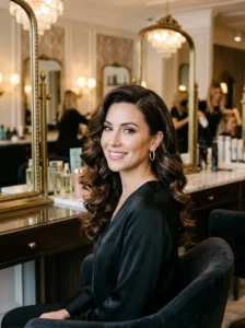 Deep side-part voluminous curls