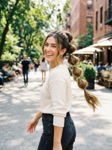Bubble ponytail hairstyle with multiple sections