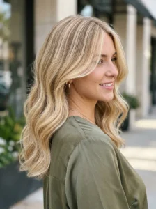 Butter blonde hair color with warm golden tones
