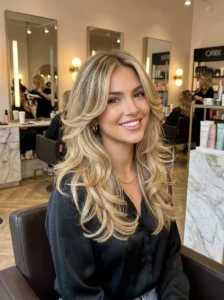 Butterfly haircut with layered volume for a diamond face shape