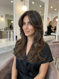 Butterfly haircut with layered volume for a heart-shaped face