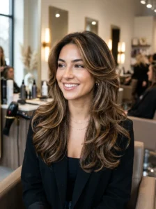 Butterfly haircut with soft layers for a square face shape