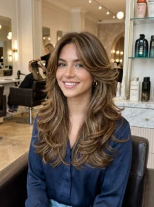 Butterfly haircut with soft volume for an oval face