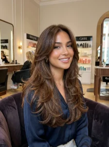 Butterfly haircut with layered volume and face-framing pieces
