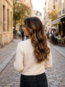 Caramel balayage hairstyle on brunette hair