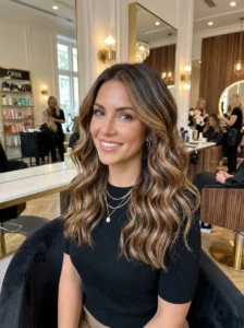 Soft caramel balayage on brunette hair