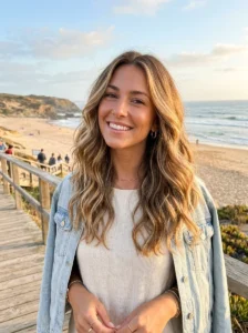 Caramel blonde hairstyle with warm blended tones