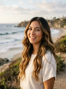 Caramel balayage on brunette hair with soft waves