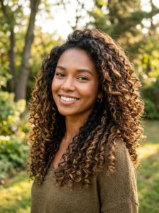 Balayage highlights on curly hair