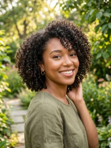 Curly ear-length crop showcasing natural texture