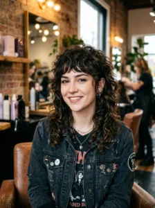 Curly emo-inspired shag haircut with natural texture