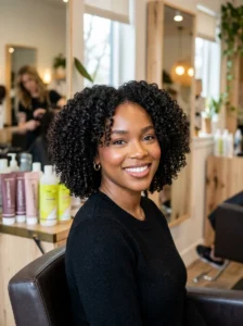 Curly fluffy bob haircut with soft volume